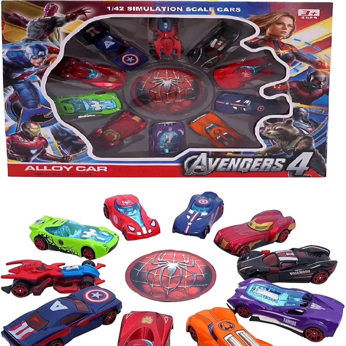 Avengers Metal Die Cast Character Car Push and Go Mini Cars for Kids Pack of 10