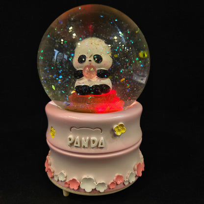 Cute little Panda in sitting posture in a glass dom with multi colour lighting snow Globe