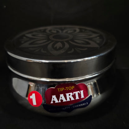 Stainless Steel Round storage box with Floweral Designed lid perfect for Return gifting purpose