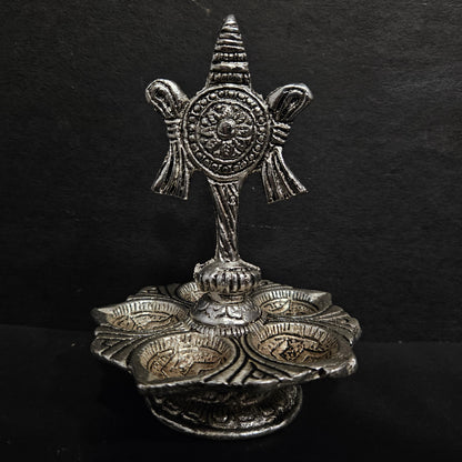 Tirupati Balaji Vilakku Panch Mukhi Silver colour Diya,Vinayaka diya,peacock diya,with Stand Decorative Showpiece
