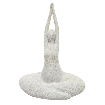 white resin decorative figurine depicts a woman in yoga posture with a speckled texture, suitable for modern home decor