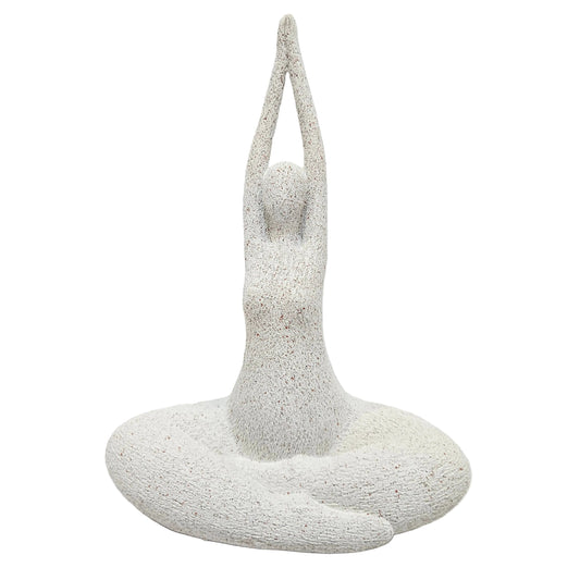 white resin decorative figurine depicts a woman in yoga posture with a speckled texture, suitable for modern home decor