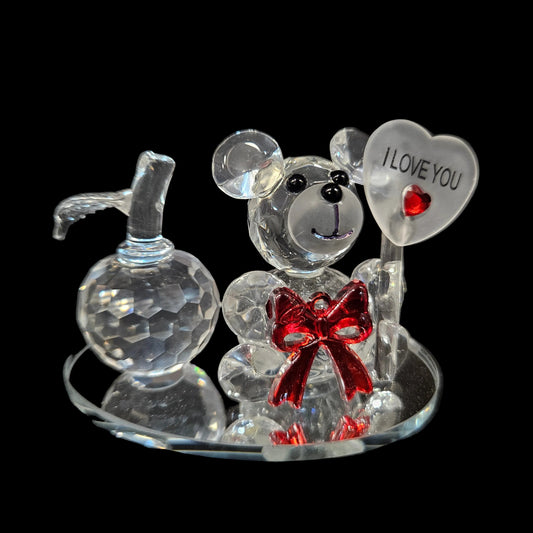 Valentine Special Clear Crystal Teddy Holding Red Rose Showpiece Gift for Birthday, Anniversary, Girlfriend and Boyfriend