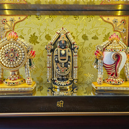 24carats gold Plated Shank Chakra Balaji statue Decorated with attractive stones design transparent protective cabin