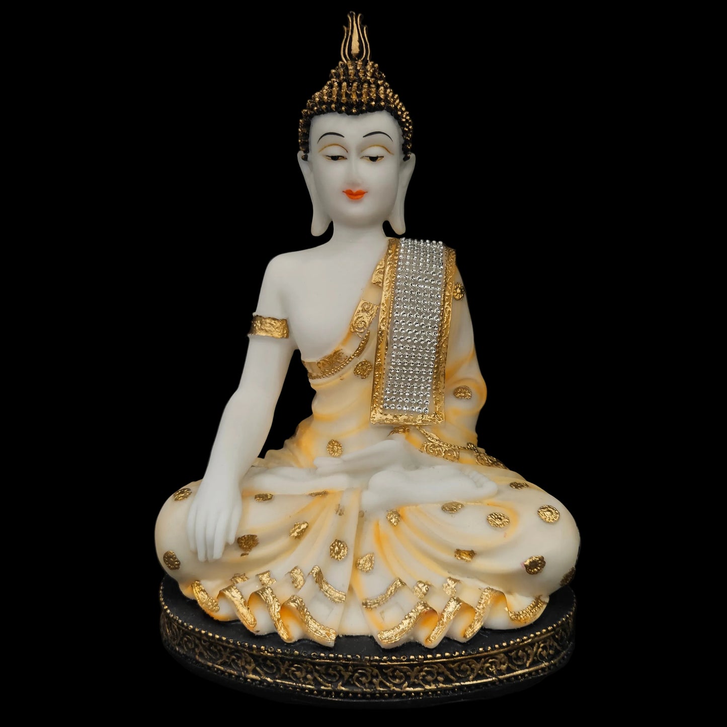 Hand-Painted Buddha Idol Sitting Statue for Home, Office, Living Room Decor; Golden & Black Lord Peace Buddha Showpiece Decoration for Gifting