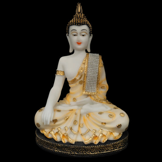 Hand-Painted Buddha Idol Sitting Statue for Home, Office, Living Room Decor; Golden & Black Lord Peace Buddha Showpiece Decoration for Gifting