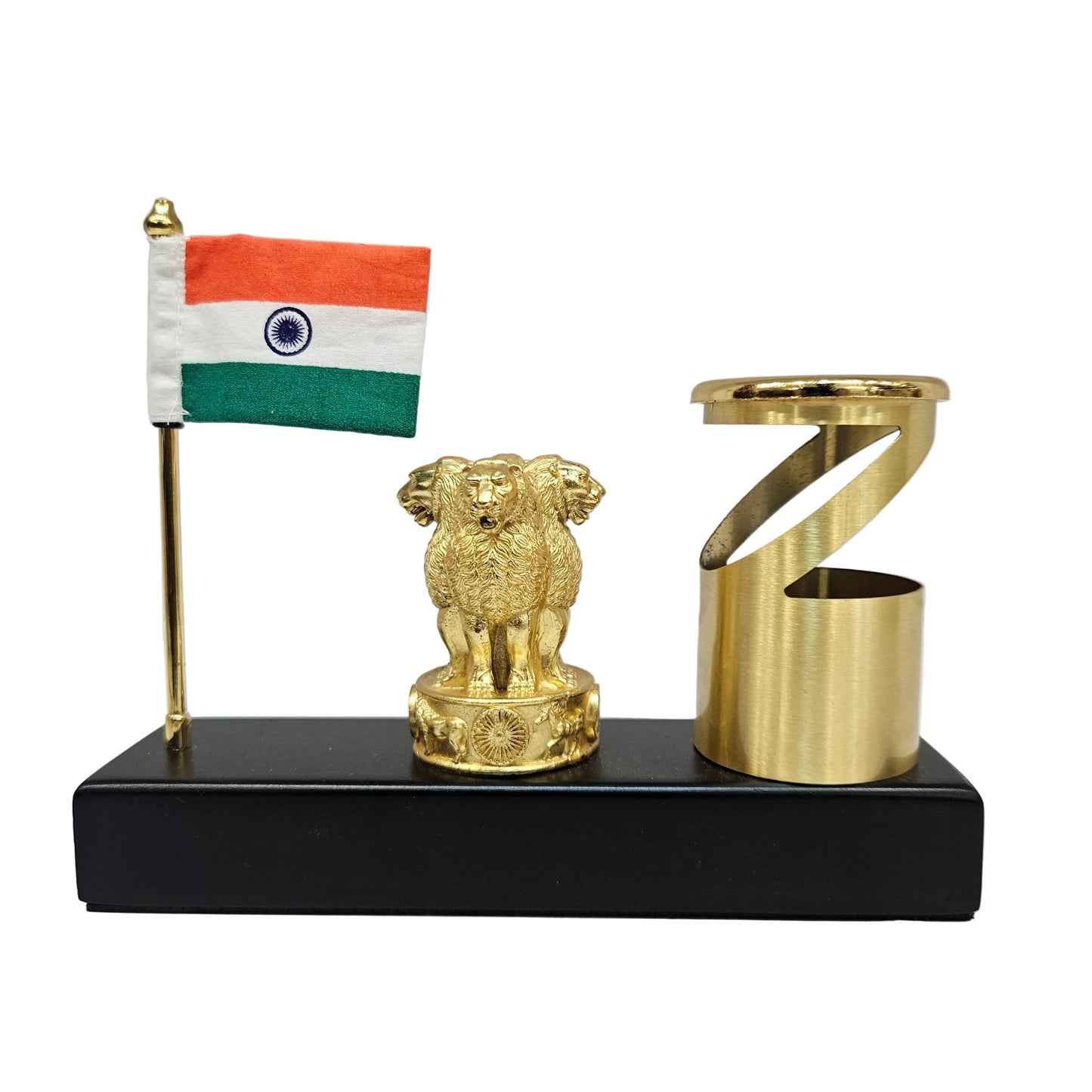 Indian Flag Desk Organizer with Satyamev Jayate,with pen Holder for Table decor