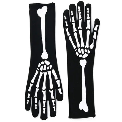 Bone Hand Skeleton Gloves - Costume Accessories Skeleton Stretch Elbow Gloves for Adults and Kids