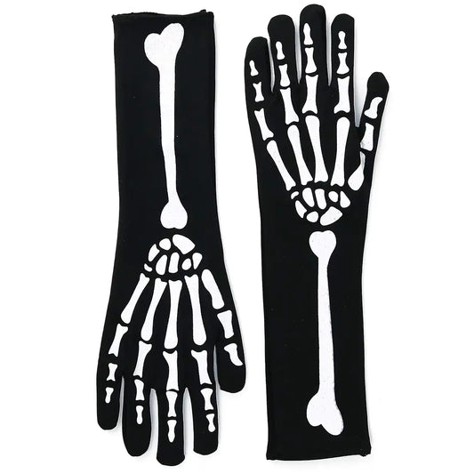 Bone Hand Skeleton Gloves - Costume Accessories Skeleton Stretch Elbow Gloves for Adults and Kids
