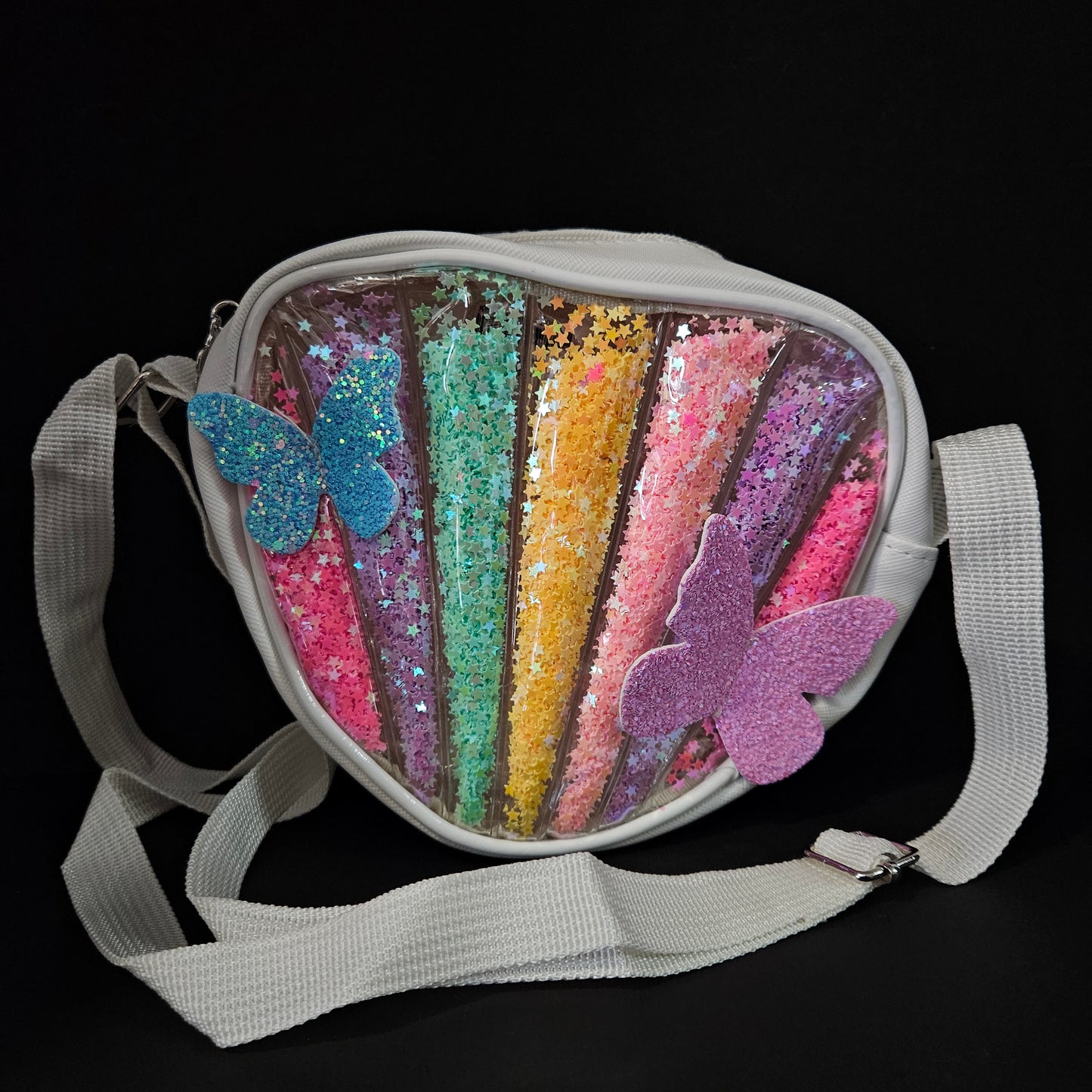 Cute butterfly Purse for Girls Kids, Rainbow Glitter Sequin Crossbody Bag for Toddlers