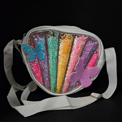 Cute butterfly Purse for Girls Kids, Rainbow Glitter Sequin Crossbody Bag for Toddlers