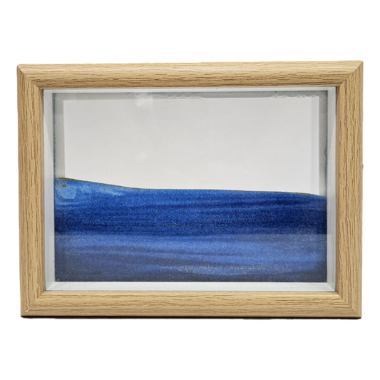 Blue Moving Sand Art Picture Flowing Sand Painting 3D Showpiece Figurine for Table decor