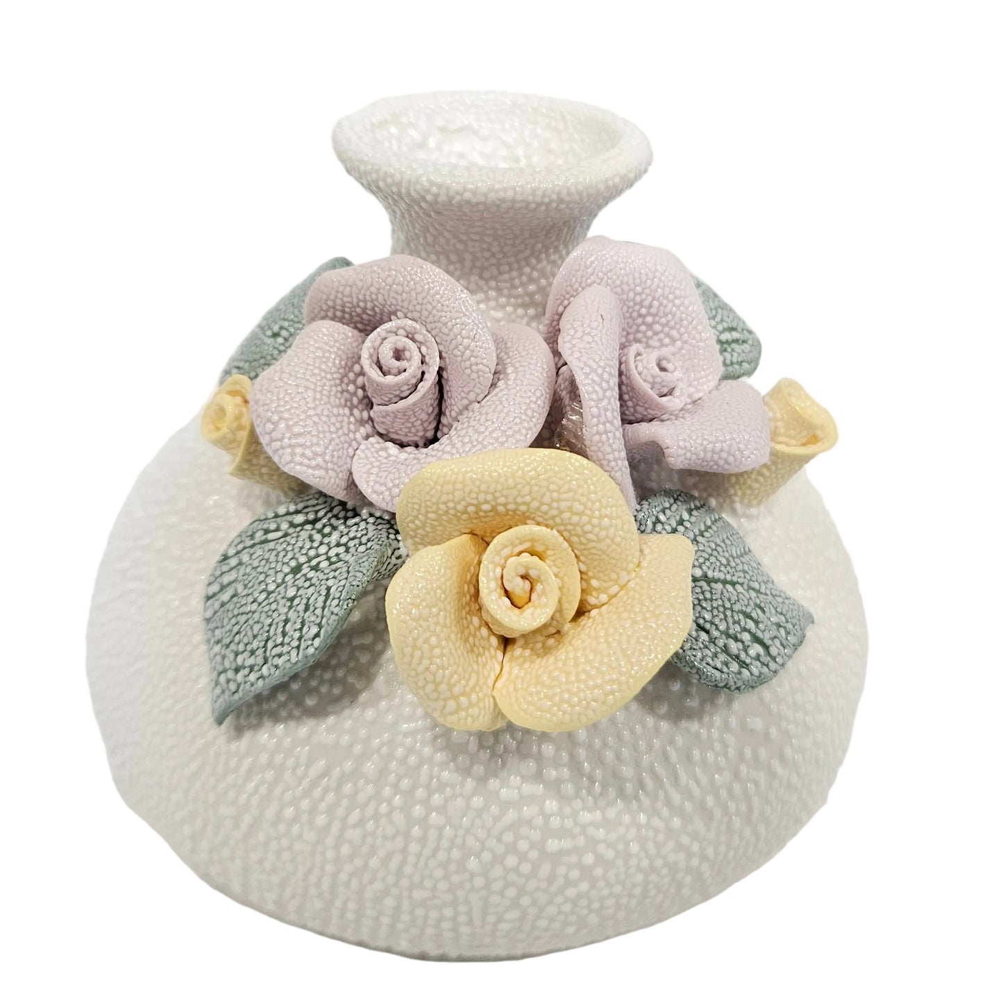 Handcrafted ceramic floral vase 3D embossed relief work.decorative tabletop showpiece, buds vase, or essential oil aroma diffuser pot