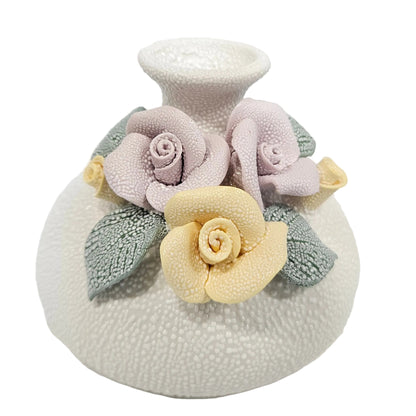 Handcrafted ceramic floral vase 3D embossed relief work.decorative tabletop showpiece, buds vase, or essential oil aroma diffuser pot