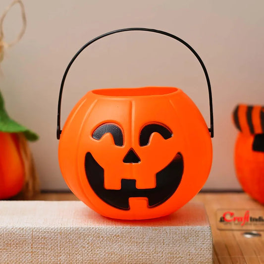 Orange Pumpkin Basket for Halloween Plastic Jack O Lantern Bucket  Halloween Candy Bucket & Decoration