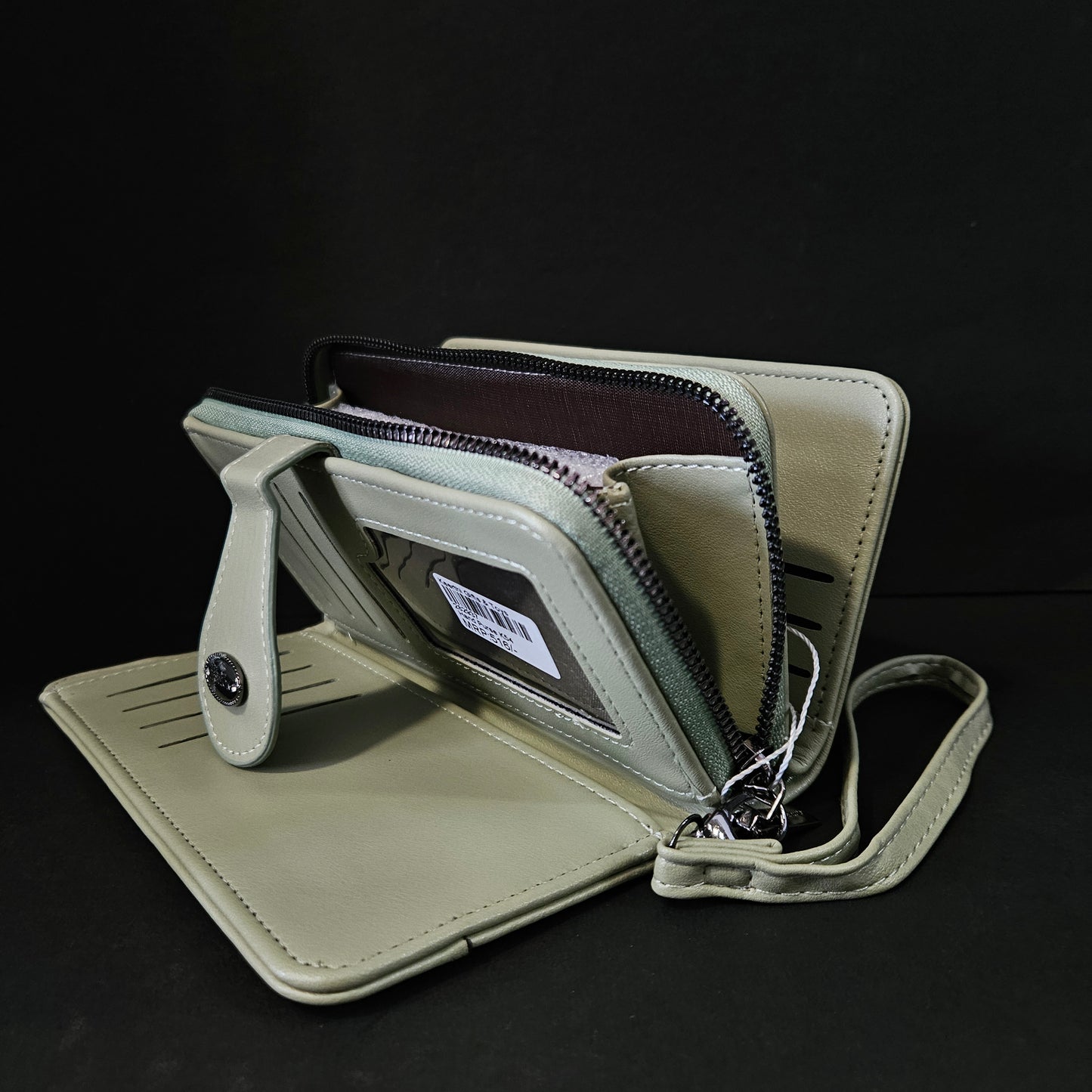Leather Thin Slim Wallets for Women with magnetic Button & Zipper