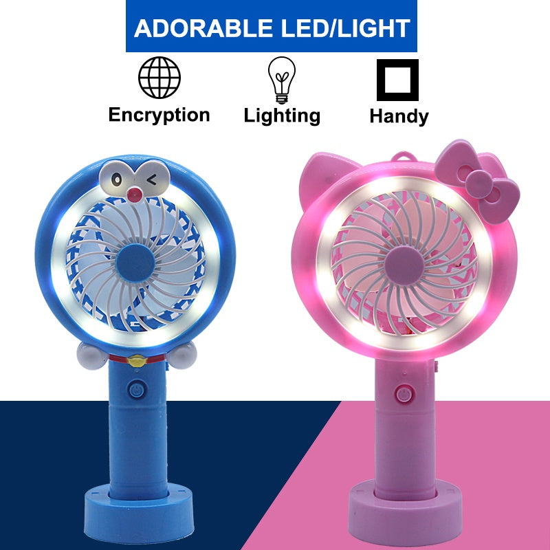 Mini fan use+ lampu LED Kipas mini karakter Lucu 3 Gear speed fan
