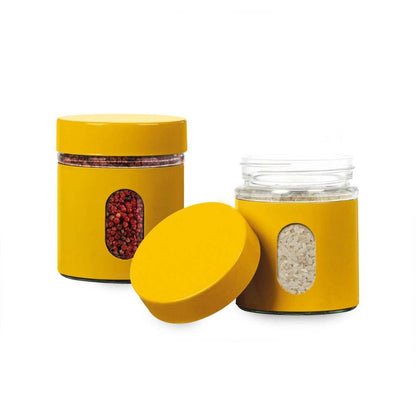 Tea Coffee Sugar Storage Jars Canisters Set of 3 Colour Enamel On Steel Glass