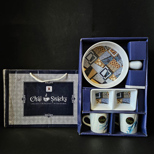 Kanch Chai & Snacks 2 Ceramic cups,1 chutney bowl & 1 platter