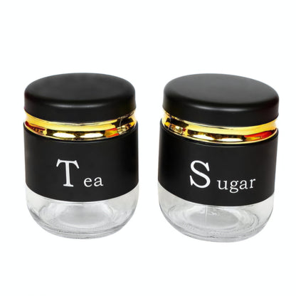 Tea Coffee Sugar Storage Jars Canisters Set of 3 Colour Enamel On Steel Glass