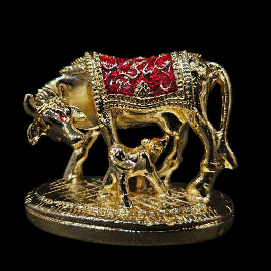 Kamdhenu Cow with Calf | 24k Gold Plated with Mina Work | Divine Cow & Calf Statue Perfect for House Warming Gifts, Wedding Gifts, Home Decor, Vastu & Pooja Rooms