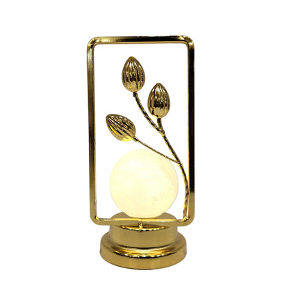 Gold metal table lamp features a glowing led light ball on a stand with leaves night Lamp for home/Bedroom tables Decor