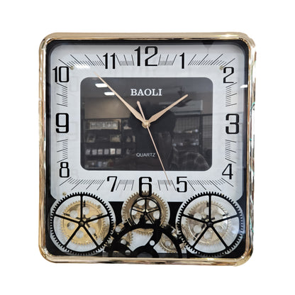 Designer Square Wall Clock with Moving Gear Mechanism Silent Sweep Noiseless Technology | Clock for Living Room