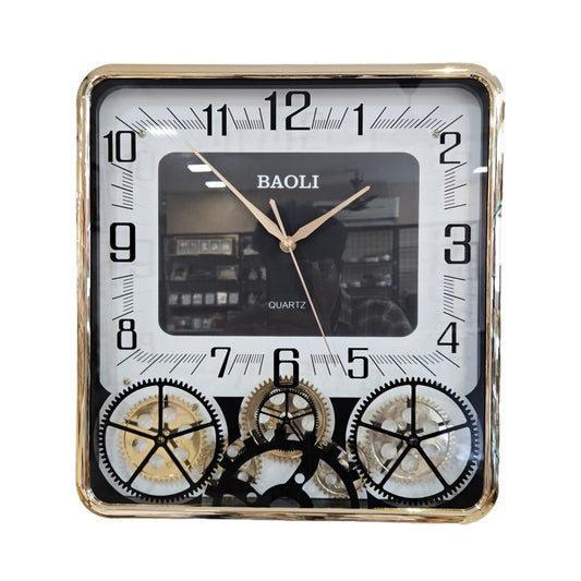 Designer Square Wall Clock with Moving Gear Mechanism Silent Sweep Noiseless Technology | Clock for Living Room