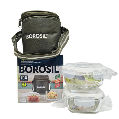 Borosil 2pcs set  Microwaveable Glass Square Lunch box with airtight lids