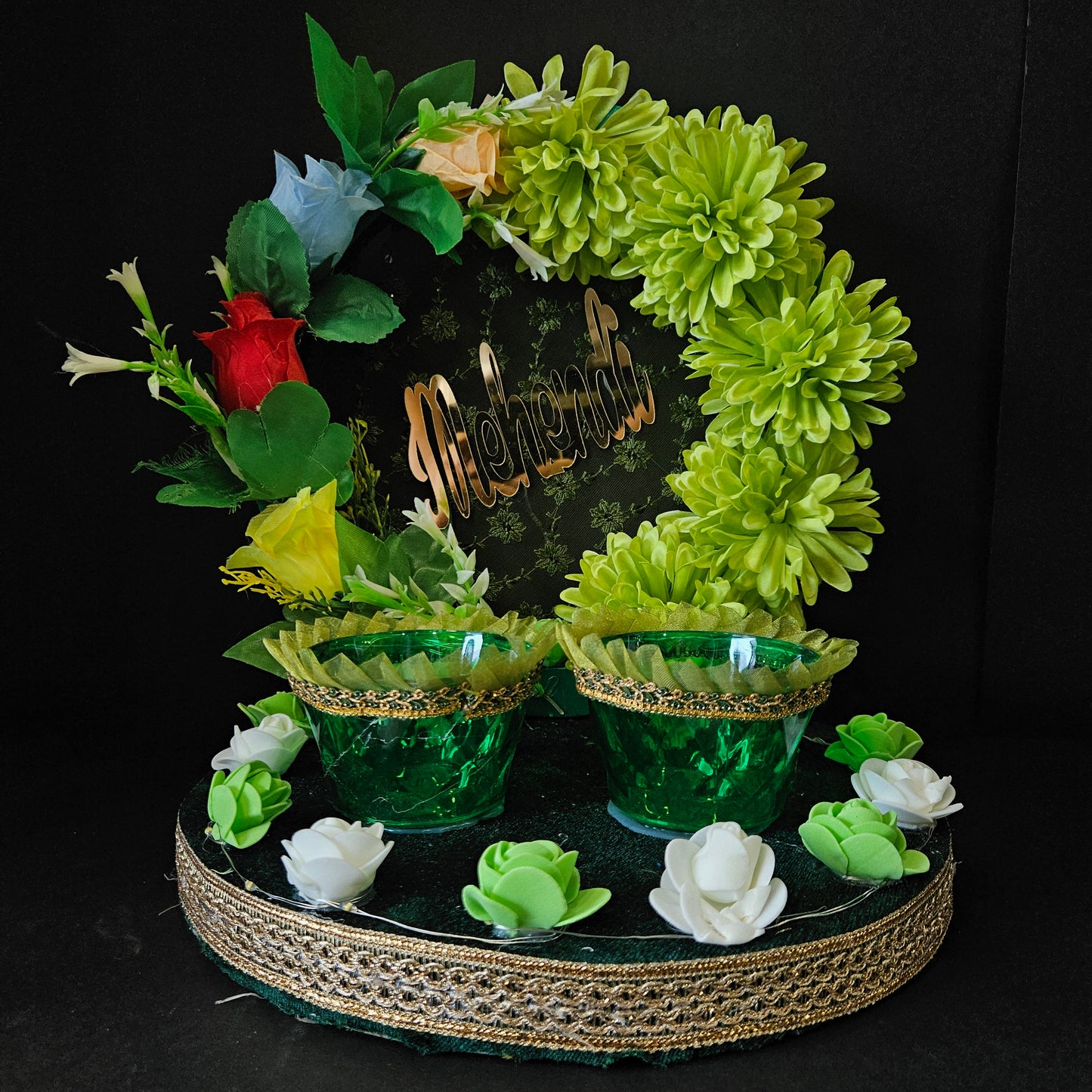 Floweral Decorated Mehendi Ring Platter Decorative Ring Plate and Tray for Ceremony