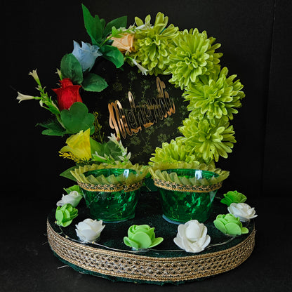 Floweral Decorated Mehendi Ring Platter Decorative Ring Plate and Tray for Ceremony