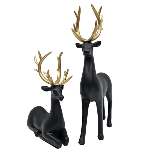 2Pcs set Reindeer Sculpture Resin Christmas Reindeer Elk Christmas Home Decor