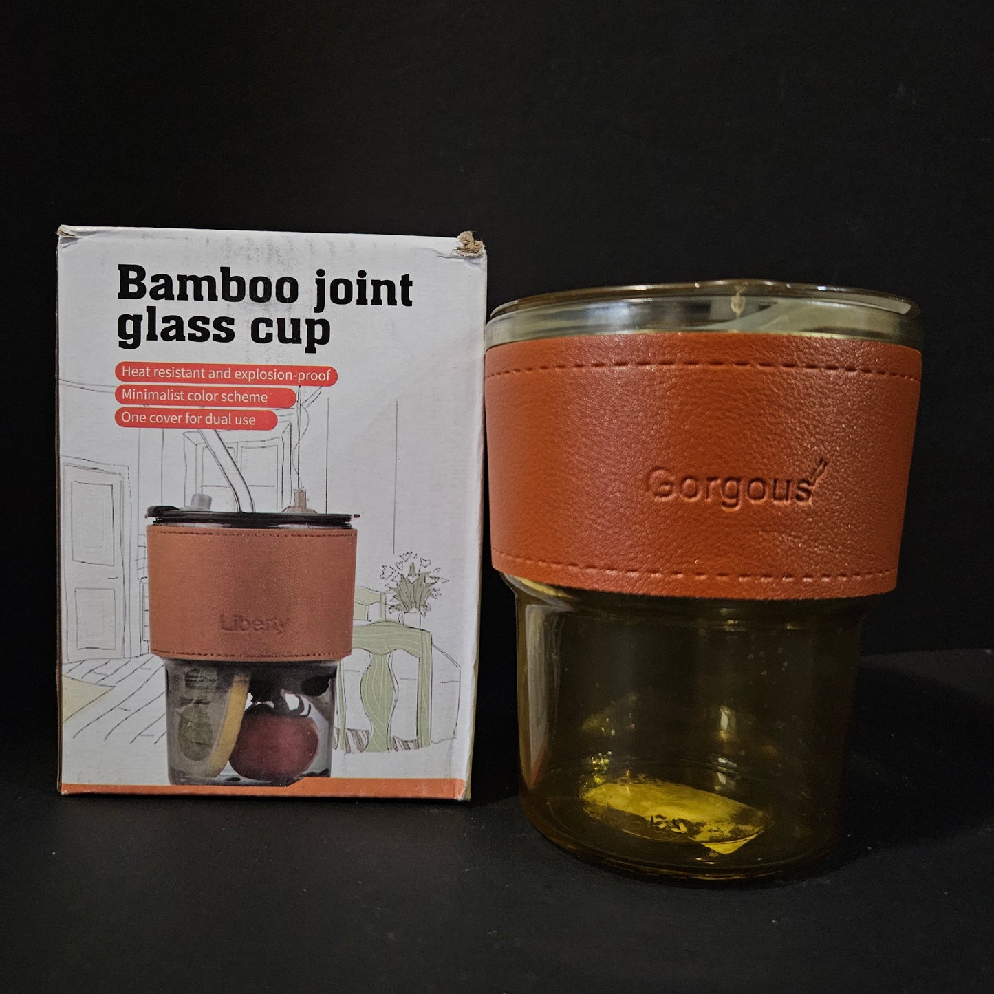 Bamboo joint glass cup heart resistant and explosion Proof minimalist color scheme one cover for dual use