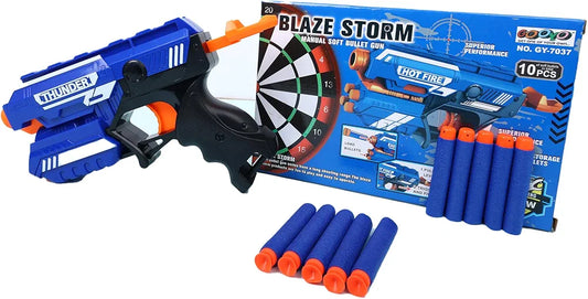 Blaze Storm Manual Soft Bullet Gun, a toy gun that shoots soft foam bullets.