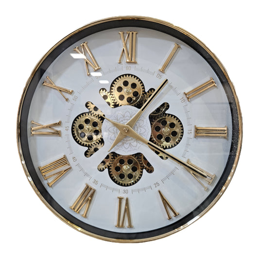 Decorative Gear Wall Clock Gold, Rotating Gears, Steampunk-Inspired Design, Quartz Movement, Premium Wall Decor for Living Room