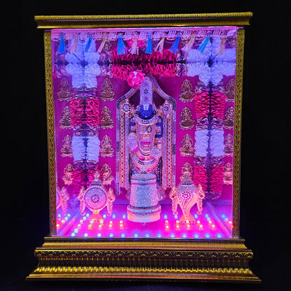 Tirupati Balaji,crown,Shank&Chakra decorated with attractive stones,slokam & multi colour lighting Cabin idol perfect for Marriage gifting,house warming