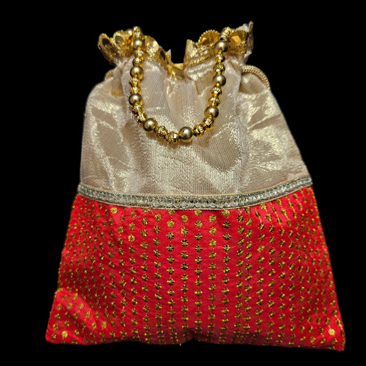 Designer Golden Polti Bag Pearl Handle and Tassel Ethnic Purse Women’s/Girls's Handbag for Party, Casual, Bridal