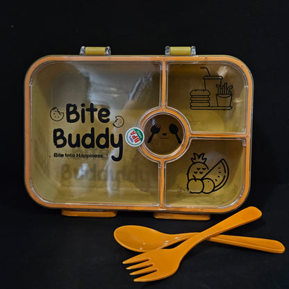 Bite Buddy 4-Compartment Lunch Box for Adults & Kids | BPA-Free, Leak Proof, Odor-Free, Premium Food Grade,with Spoon Fork | Bento Snack Container