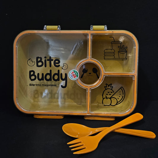 Bite Buddy 4-Compartment Lunch Box for Adults & Kids | BPA-Free, Leak Proof, Odor-Free, Premium Food Grade,with Spoon Fork | Bento Snack Container