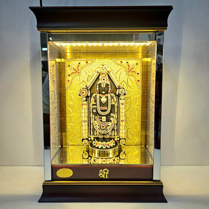 24carats gold Plated Balaji Idol Decorated with attractive stones designed Statue showpiece in transparent protective cabin