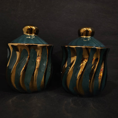 Silver fantasy creamic 2 piece storage jar set for multi purpose usage