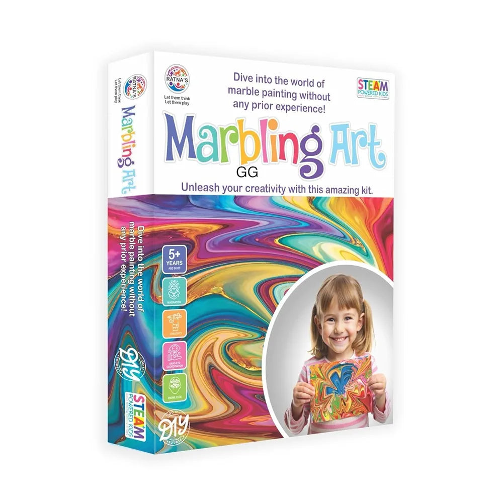 Ratna's Marbling Paint Art & Crafts Kit - Water Marble Painting Set, Craft Kits for Girls & Boys, 12 Vibrant Colors & 40 Sketch Papers, STEM Engaging Activities, Water Marbling - For Kids 4+ Years