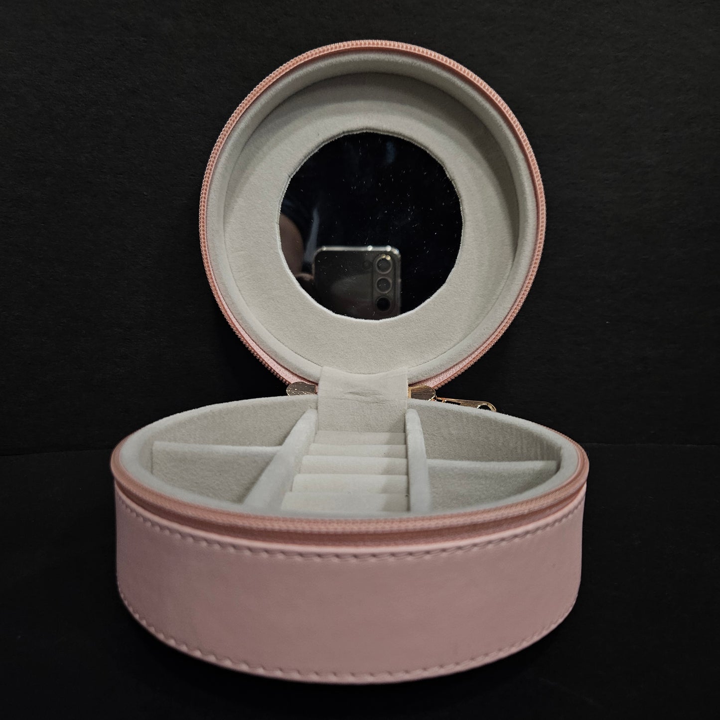 Pink Travel Jewelry Box Mini Portable Organizer Travel Case with Zipper PU Leather Small Storage Boxes Round Earrings Box for Women Gilrs Gift