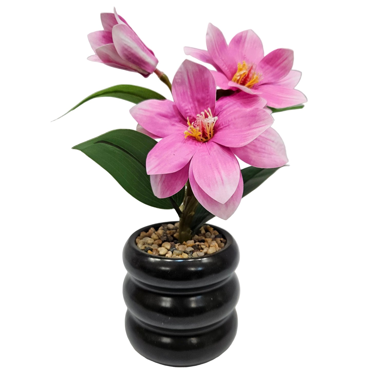 Artificial white magnolia flower stems with Ceramic pot used for home & Office decoration