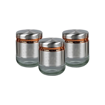 350ML Glass Food Storage Airtight tea coffee sugar containers for Kitchen Storage Container with Lid for tea coffee & Sugar, Dry Fruit jars, Storage Box, Set of 3