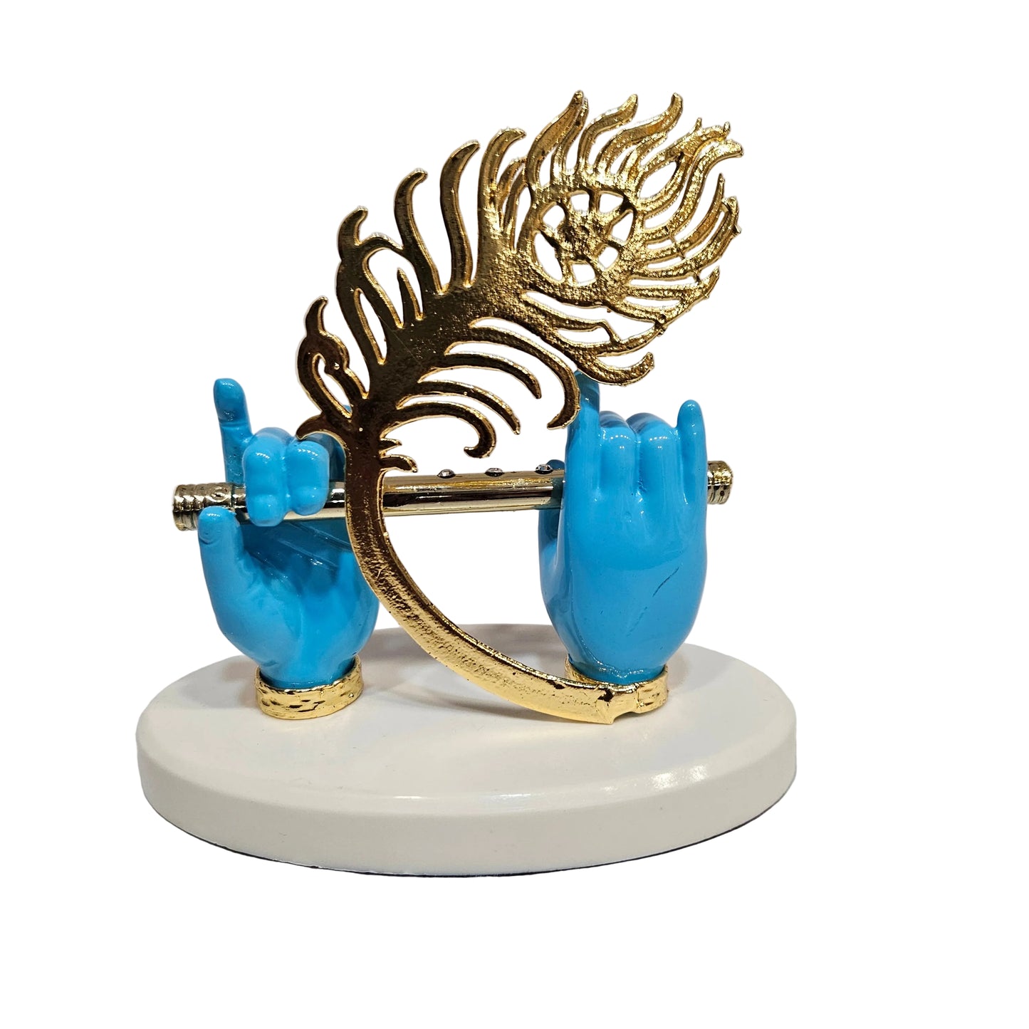 Lord Krishna Hand Idol with Flute,Face and Peacock|Statue for Gifting Home Decorative Showpiece