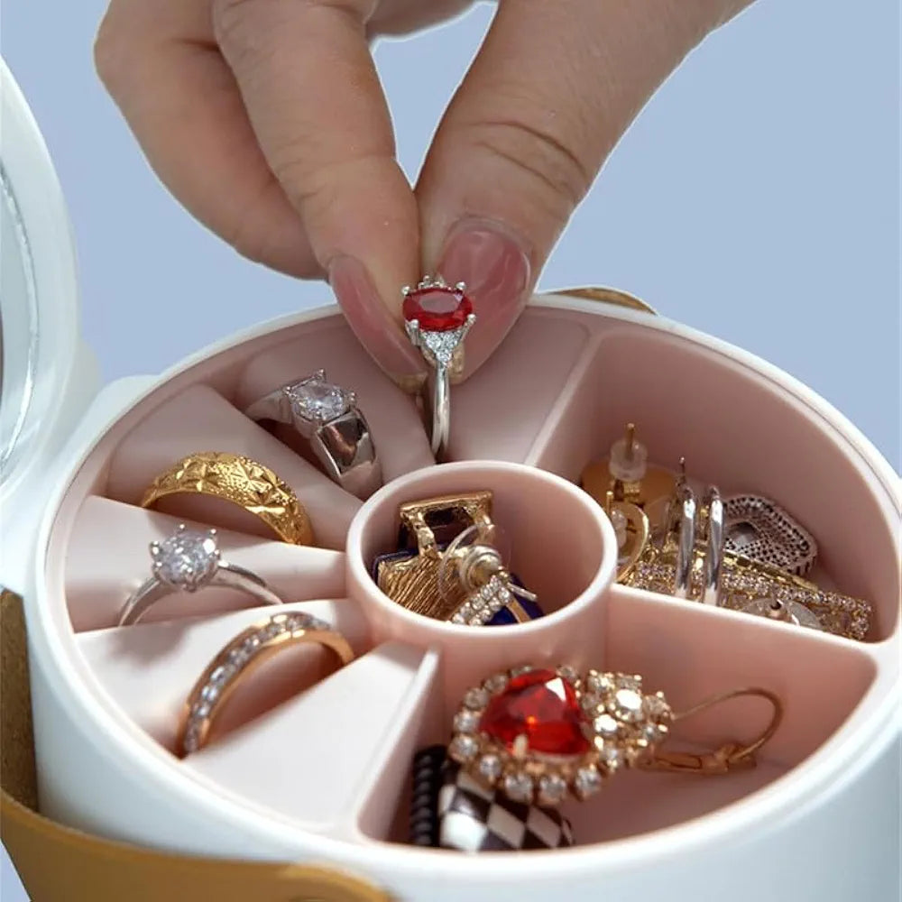 Jewelry Organizer Box with Mirror - Portable Double Layer Jewelry Storage Case for Women Compact Sturdy Jewelry Box for Rings, Necklaces, Earrings Perfect Travel Jewelry Holder