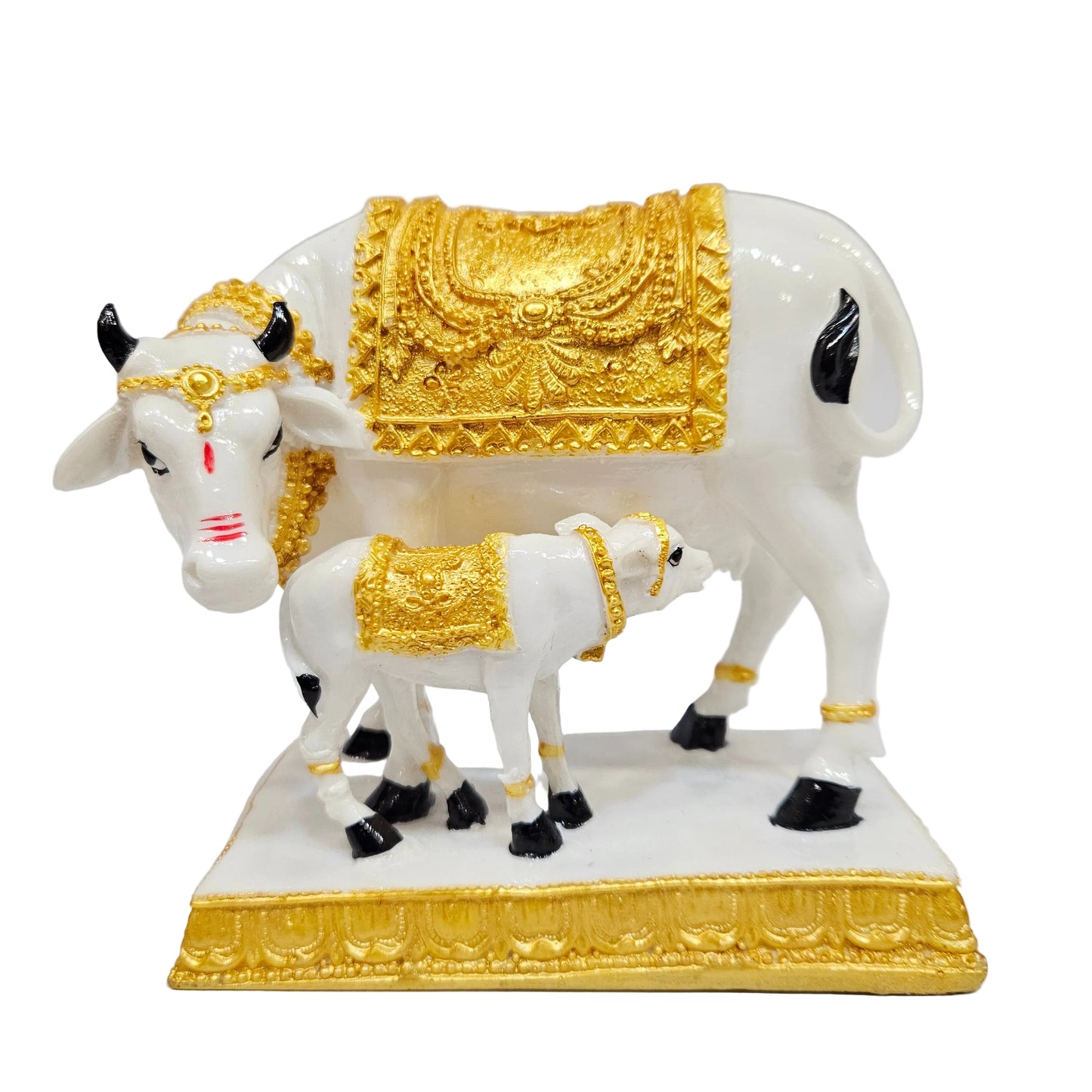 White & Golden marble dust Poly Resin Premium Cow & Calf Statue