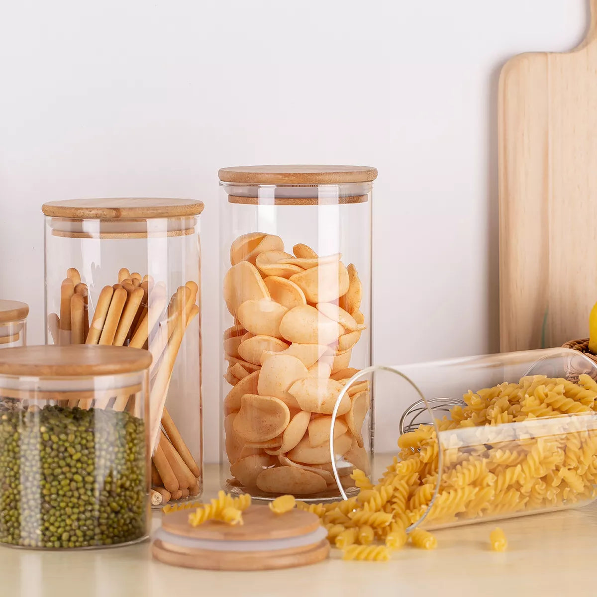 Deli glassware bamboo lid airtight food Storage container 1400ml