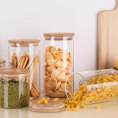 Deli glassware bamboo lid airtight food Storage container 1400ml